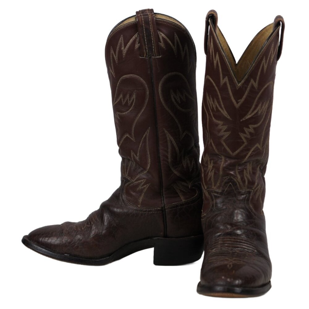 Hondo Brown Leather Cowboy Western Boots Retro Stitch Vintage US Made Men 7.5 EE